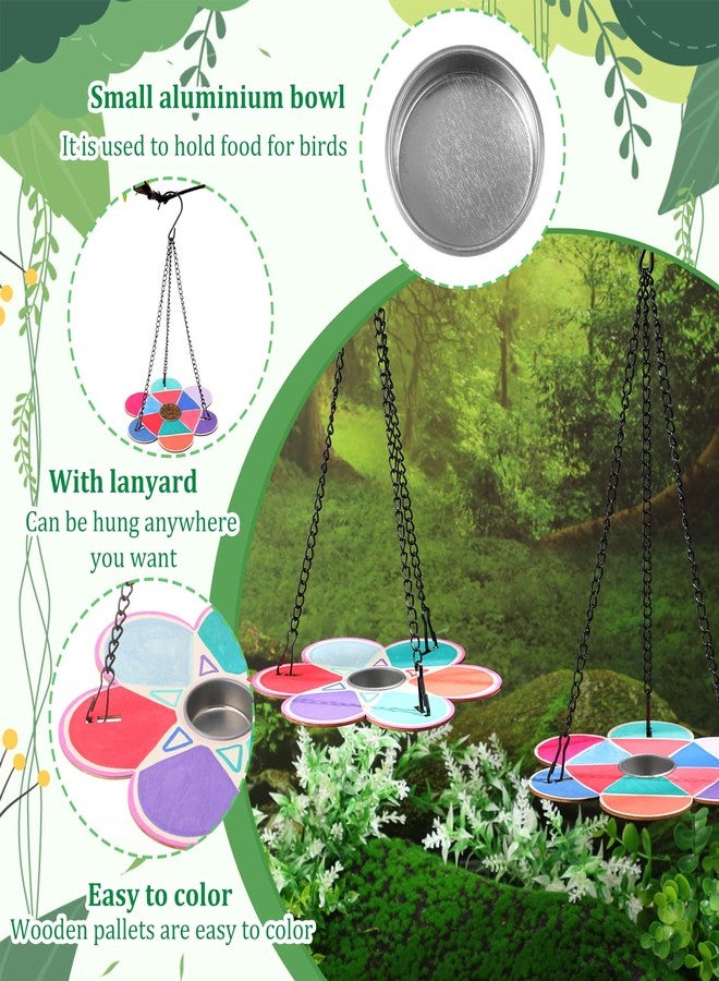 DoubleFill مجموعة أدوات صنع مغذيات الطيور من دبل فيل، 12 قطعة، للأطفال من سن 3 إلى 8 سنوات. اصنع بنفسك مغذيات طيور خشبية على شكل زهور مع سلاسل وأوعية ألومنيوم. اصنعها بنفسك وقم بتلوينها بنفسك، مثالية للأنشطة الخارجية في الحديقة (زهرة). - Image 3